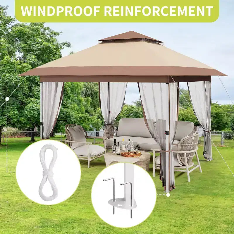 GustoWave Gazebo pop-up 10x10 pi, tente canopy étanche instantanée avec moustiquaire et parois latérales, abri extérieur pour patio jardin