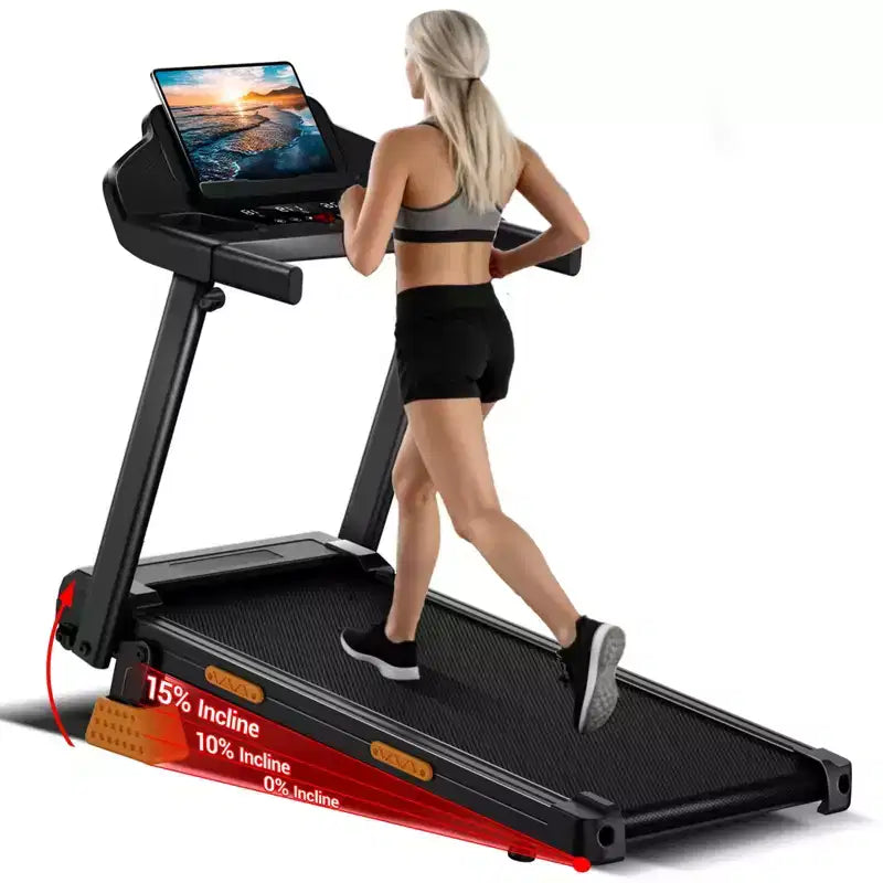 KikiBriz Tapis de course pour la maison avec inclinaison, tapis de course pliant anti-chocs 7 couches avec écran LED & barre poignée jusqu'à grande capacité