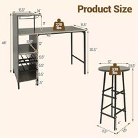 Costway Ensemble table de bar et chaises 3 pièces Table et tabourets de pub industriels avec porte-bouteilles Marron/Chêne