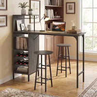 Costway Ensemble table de bar et chaises 3 pièces Table et tabourets de pub industriels avec porte-bouteilles Marron/Chêne