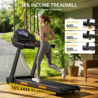 Tapis de course à domicile avec inclinaison de 14 % et écran LED, tapis de course pliable silencieux de 3,0 CV avec barre de maintien, capacité jusqu'à 163 kg