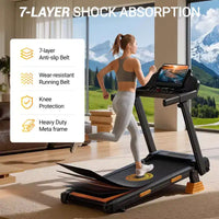 Tapis de course à domicile avec inclinaison de 14 % et écran LED, tapis de course pliable silencieux de 3,0 CV avec barre de maintien, capacité jusqu'à 163 kg