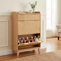 Meuble à chaussures étroit COZONY, organiseur de rangement mince à double porte avec étagères réglables et 2 tiroirs, compact pour les petits espaces