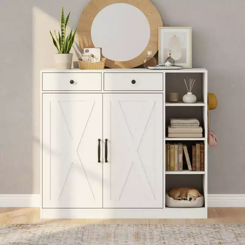 Meuble de rangement pour entrée de ferme moderne, 6 étagères réglables, 2 tiroirs, pour couloir, salon