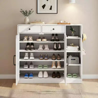 Meuble de rangement pour entrée de ferme moderne, 6 étagères réglables, 2 tiroirs, pour couloir, salon