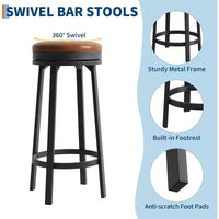 Lot de 2 tabourets de bar sans dossier pivotants de 76 cm, tabourets de cuisine hauteur comptoir avec repose-pieds, siège en cuir PU imperméable pour îlot de cuisine et bar à domicile