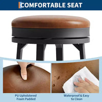 Lot de 2 tabourets de bar sans dossier pivotants de 76 cm, tabourets de cuisine hauteur comptoir avec repose-pieds, siège en cuir PU imperméable pour îlot de cuisine et bar à domicile