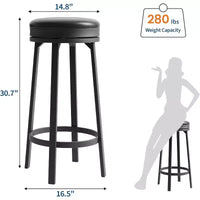Lot de 2 tabourets de bar sans dossier pivotants de 76 cm, tabourets de cuisine hauteur comptoir avec repose-pieds, siège en cuir PU imperméable pour îlot de cuisine et bar à domicile