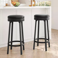 Lot de 2 tabourets de bar sans dossier pivotants de 76 cm, tabourets de cuisine hauteur comptoir avec repose-pieds, siège en cuir PU imperméable pour îlot de cuisine et bar à domicile