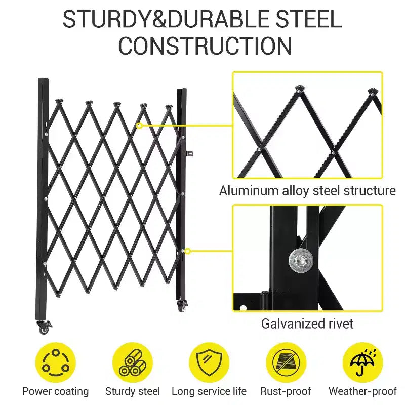 Barrière de sécurité pliable avec roulettes universelles, clôture extensible, barrière roulante à 360°, cour, jardin, garage