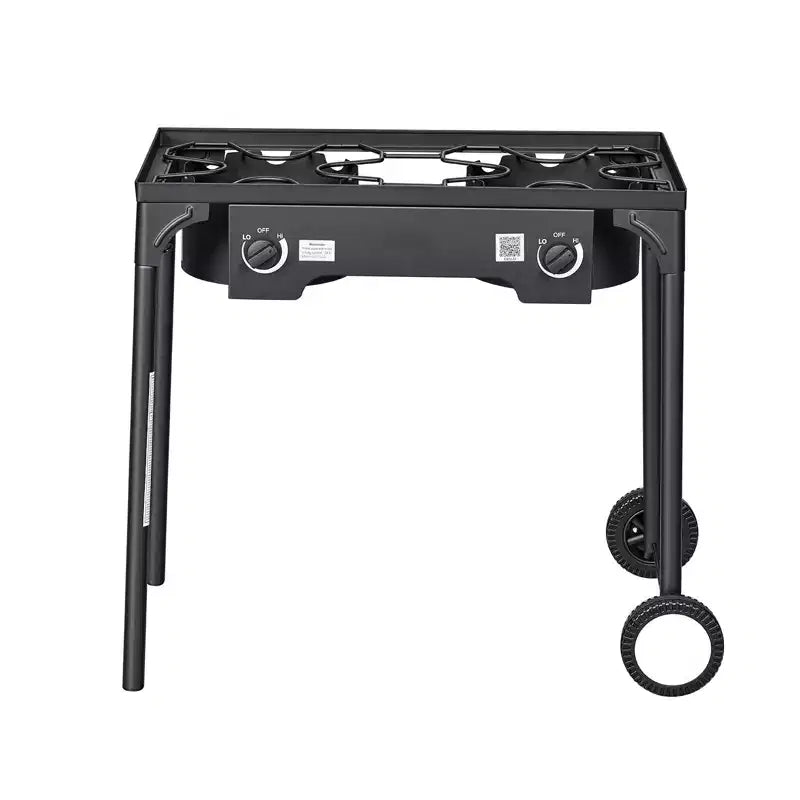 Cuisinière à gaz propane d'extérieur à 2 brûleurs VEVOR, réchaud de camping à gaz propane GPL 150 000 BTU avec 2 roues et régulateur de 20 PSI et tuyau, Noir