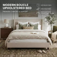 Lit plateforme Christopher Knight Home Johnny moderne en tissu bouclé avec tête de lit à oreilles