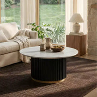 Table basse ronde Christopher Knight Home Mustafa en bois et fer avec piètement cannelé