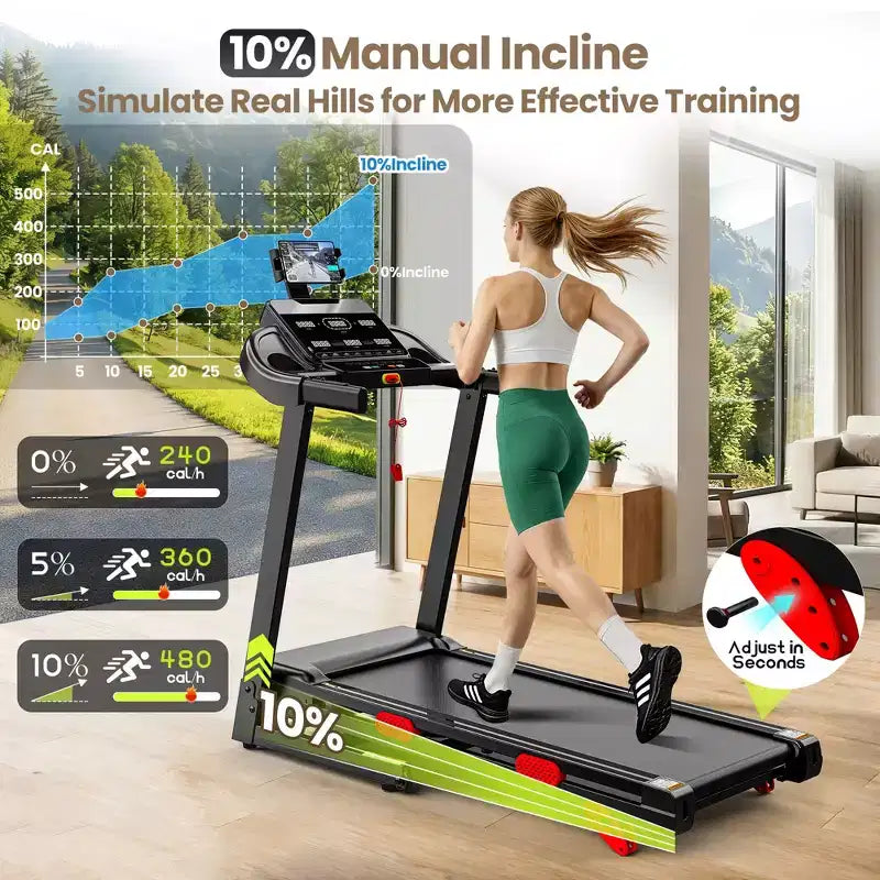 Tapis de course pliable avec inclinaison de 10 % pour la maison, moteur brushless silencieux, capacité de 150 kg, contrôle par application
