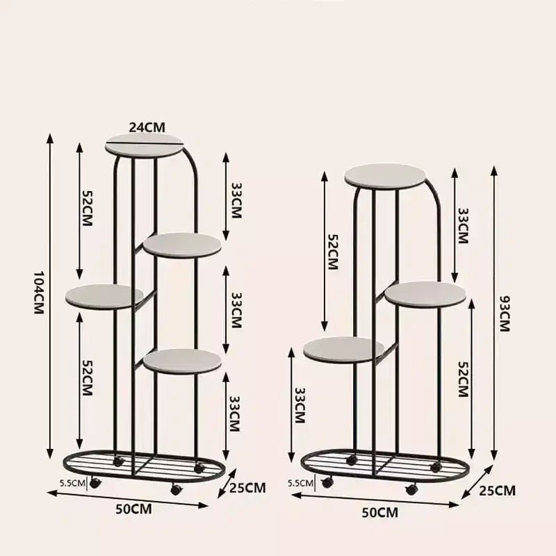 Support à plantes en metal avec roues, etagère d'angle à niveaux pour interieur et extérieur, support à plantes roulant noir mat pour salon, balcon et patio