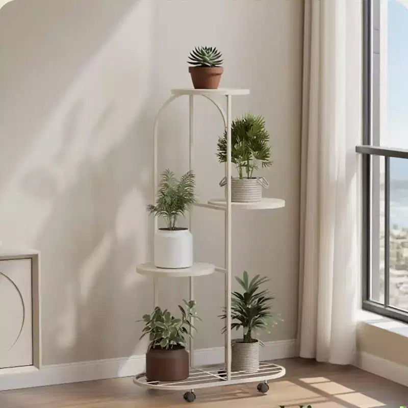 Support à plantes en metal avec roues, etagère d'angle à niveaux pour interieur et extérieur, support à plantes roulant noir mat pour salon, balcon et patio