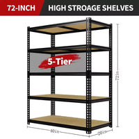 Étagères de rangement de garage robustes 40x20x72, étagère en acier réglable à 5 niveaux, organisateur utilitaire d'une capacité de 1134 kg