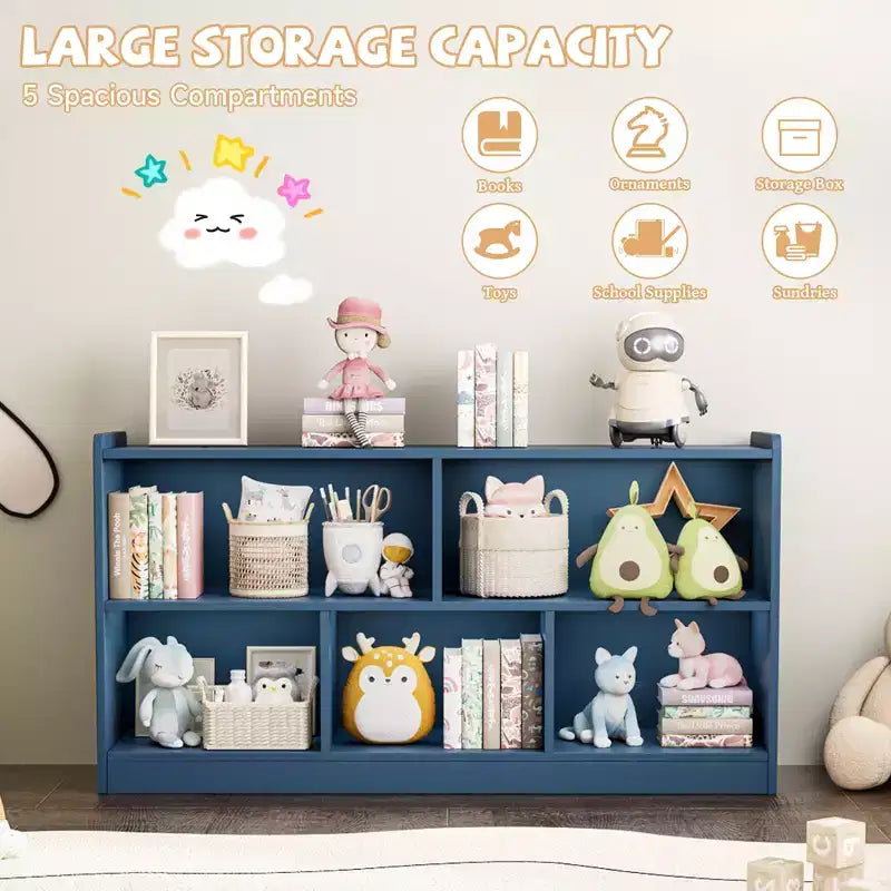 Armoire de rangement en bois pour enfants avec 5 compartiments, bibliothèque Montessori et organisateur de jouets pour chambre d'enfant, salle de jeux, classe et chambre