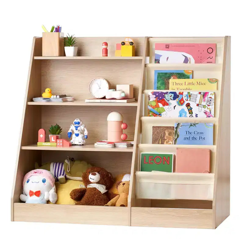 Bibliothèque pour enfants à 4 niveaux et organisateur de rangement de jouets avec rack à livres en bandoulière à 6 couches pour salle de jeux, chambre d'enfant, jardin d'enfants et chambre