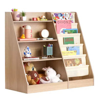 Bibliothèque pour enfants à 4 niveaux et organisateur de rangement de jouets avec rack à livres en bandoulière à 6 couches pour salle de jeux, chambre d'enfant, jardin d'enfants et chambre