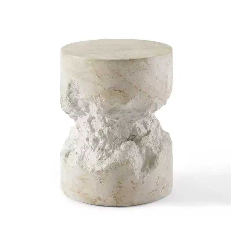 Table d'appoint blanche en faux travertin faite main - plateau rond en béton 13.8, capacité 200lbs, résistante aux intempéries, usage intérieur/extérieur sans assemblage