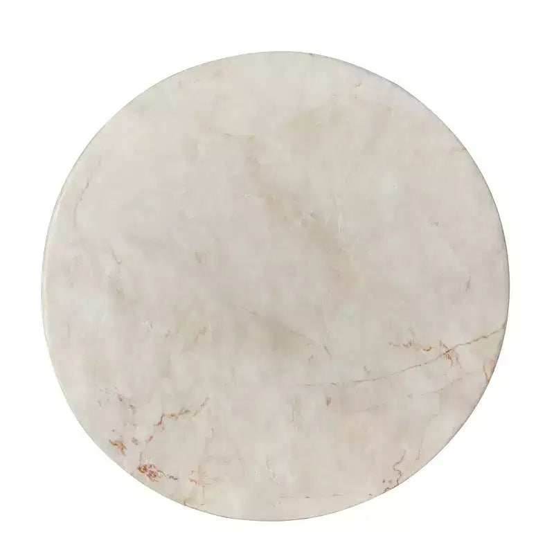 Table d'appoint blanche en faux travertin faite main - plateau rond en béton 13.8, capacité 200lbs, résistante aux intempéries, usage intérieur/extérieur sans assemblage