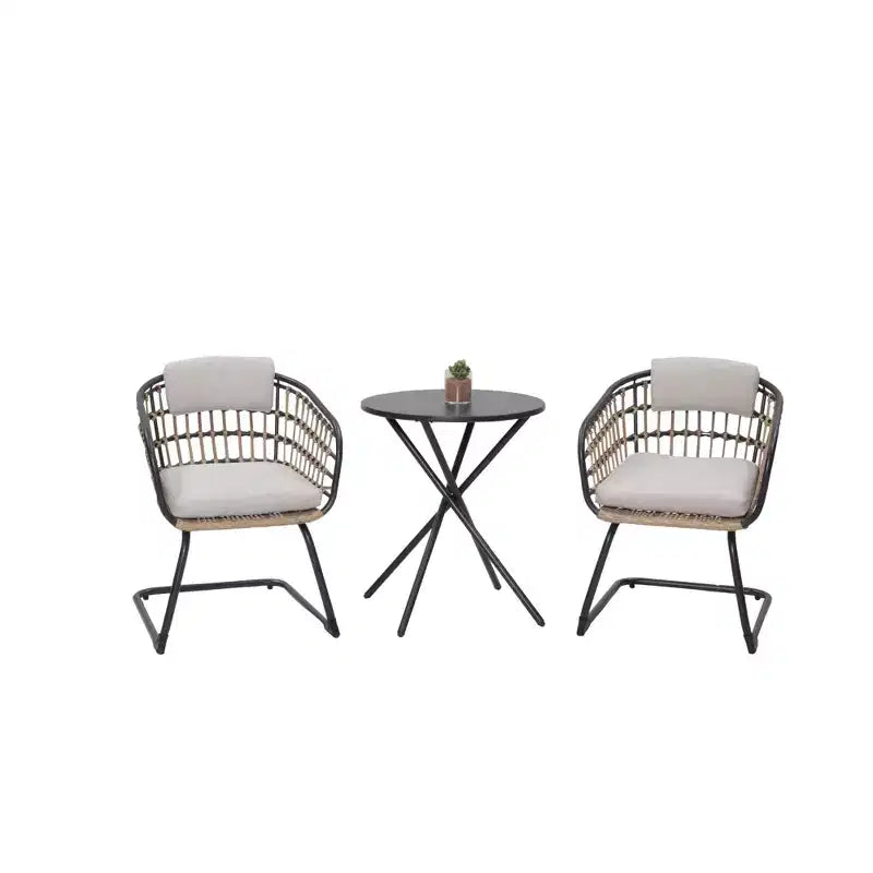 GDFStudio Riane Ensemble bistrot 3 pièces d'extérieur en osier et fer avec coussins