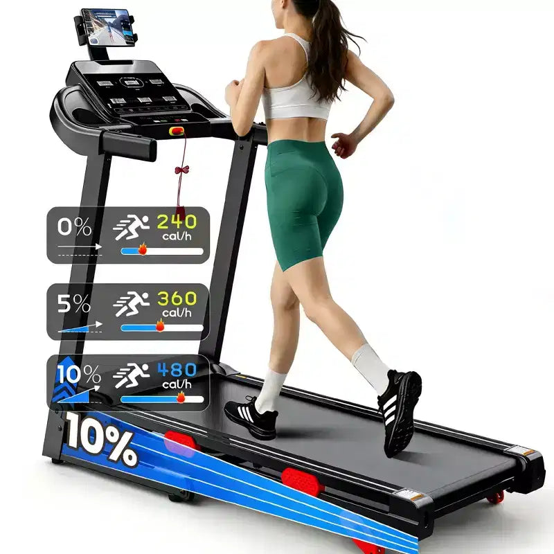 Tapis de course pliable en liquidation avec moteur puissant de 3,75 CV, inclinaison manuelle de 10 %, machine de course électrique avec contrôle intelligent par application, ceinture de course extra large