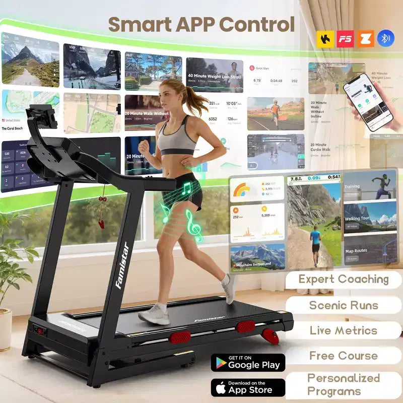 Tapis de course pliable en liquidation avec moteur puissant de 3,75 CV, inclinaison manuelle de 10 %, machine de course électrique avec contrôle intelligent par application, ceinture de course extra large
