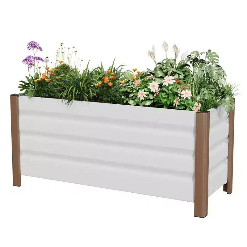 Grande jardinière rectangulaire en aluminium blanc, bac de jardin surélevé extra long avec coins arrondis et bords de sécurité anti-coupure