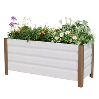 Grande jardinière rectangulaire en aluminium blanc, bac de jardin surélevé extra long avec coins arrondis et bords de sécurité anti-coupure