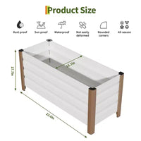 Grande jardinière rectangulaire en aluminium blanc, bac de jardin surélevé extra long avec coins arrondis et bords de sécurité anti-coupure
