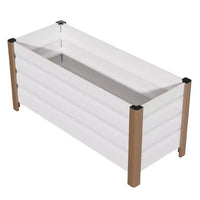 Grande jardinière rectangulaire en aluminium blanc, bac de jardin surélevé extra long avec coins arrondis et bords de sécurité anti-coupure