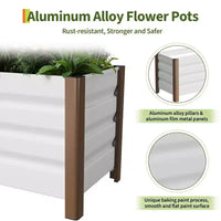 Grande jardinière rectangulaire en aluminium blanc, bac de jardin surélevé extra long avec coins arrondis et bords de sécurité anti-coupure