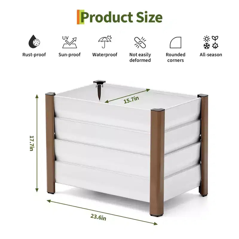 Grande jardinière rectangulaire en aluminium blanc, bac de jardin surélevé extra long avec coins arrondis et bords de sécurité anti-coupure