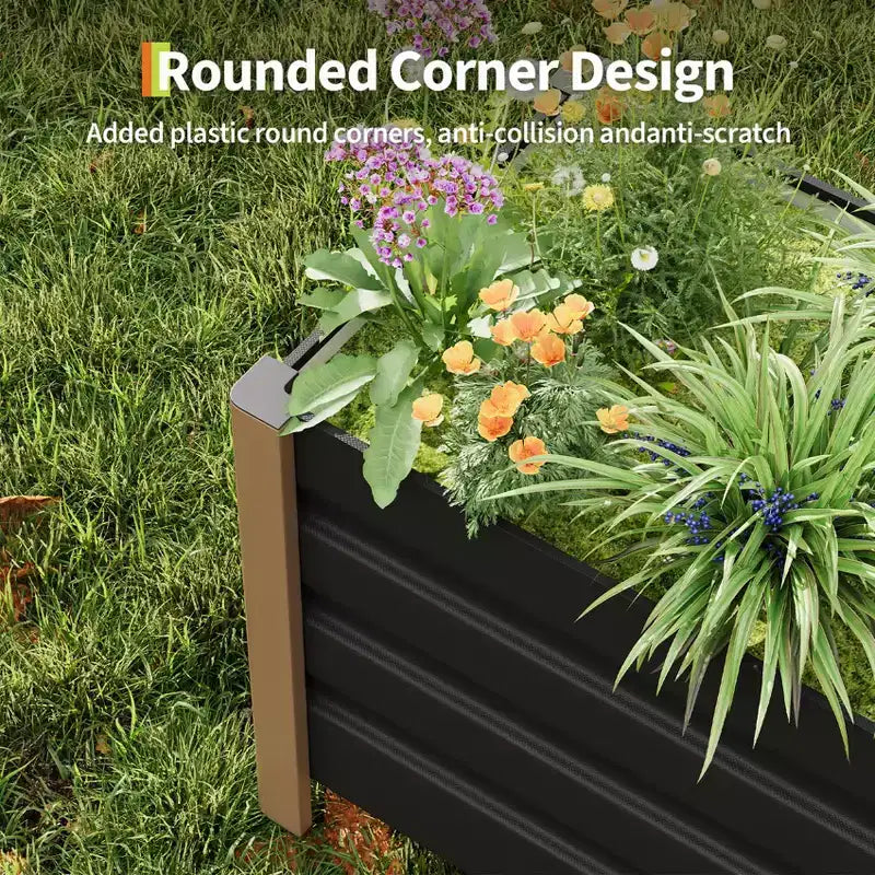 Grande jardinière rectangulaire en aluminium blanc, bac de jardin surélevé extra long avec coins arrondis et bords de sécurité anti-coupure