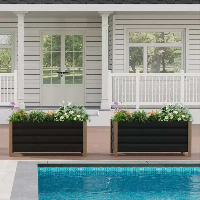 Grande jardinière rectangulaire en aluminium blanc, bac de jardin surélevé extra long avec coins arrondis et bords de sécurité anti-coupure