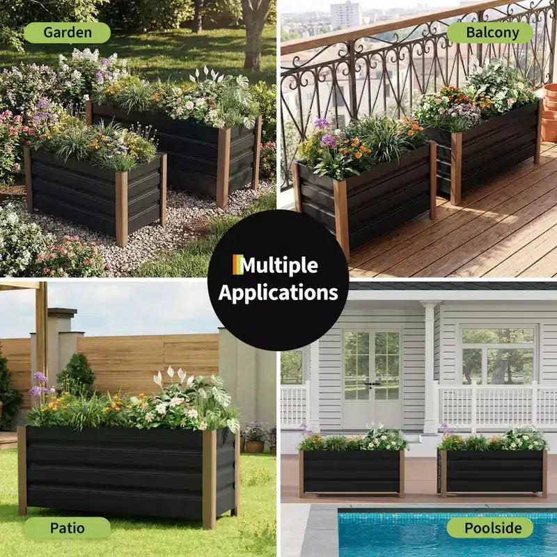 Grande jardinière rectangulaire en aluminium blanc, bac de jardin surélevé extra long avec coins arrondis et bords de sécurité anti-coupure