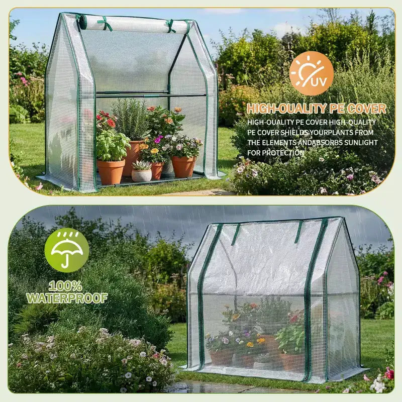 NAYSAYE Mini serre portable, petite serre couverture de plantes tente avec tapis impermeable PE 36 x 18 x 33 pouces pour jardin, petites plantes, interieur et extérieur