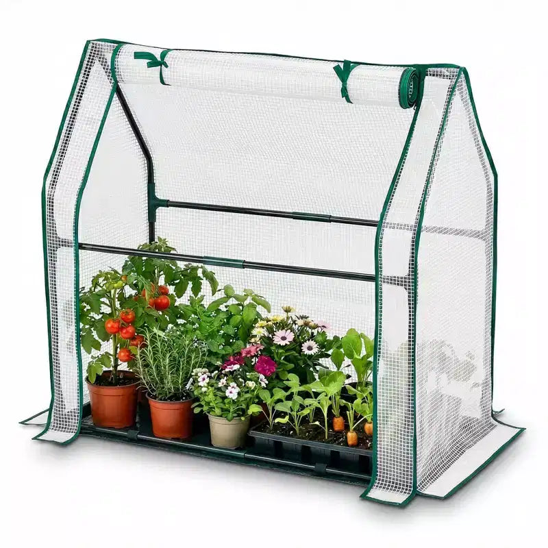 NAYSAYE Portable Mini Greenhouse Small Green House Plant Cover Tent with Waterproof Pad PE 36 x 18 x 33 Inch for Garden Small Plants Indoor Outdoor