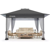 Amada, Gazebo pliant 13x13, Tonnelles en liquidation avec sac de transport à roulettes STO N Go, Tente de réception escamotable et pare-soleil, avec moustiquaire
