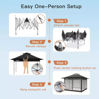 Amada, Gazebo pliant 13x13, Tonnelles en liquidation avec sac de transport à roulettes STO N Go, Tente de réception escamotable et pare-soleil, avec moustiquaire