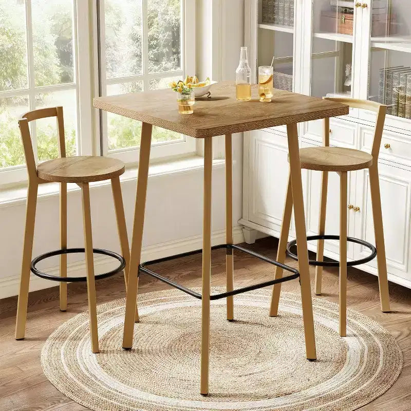 Lantine ensemble table et chaises de bar, table de pub bistro carrée 39.4 H avec 2 chaises, table hauteur bar pour salle à manger, café, appartement, balcon, couleur chêne