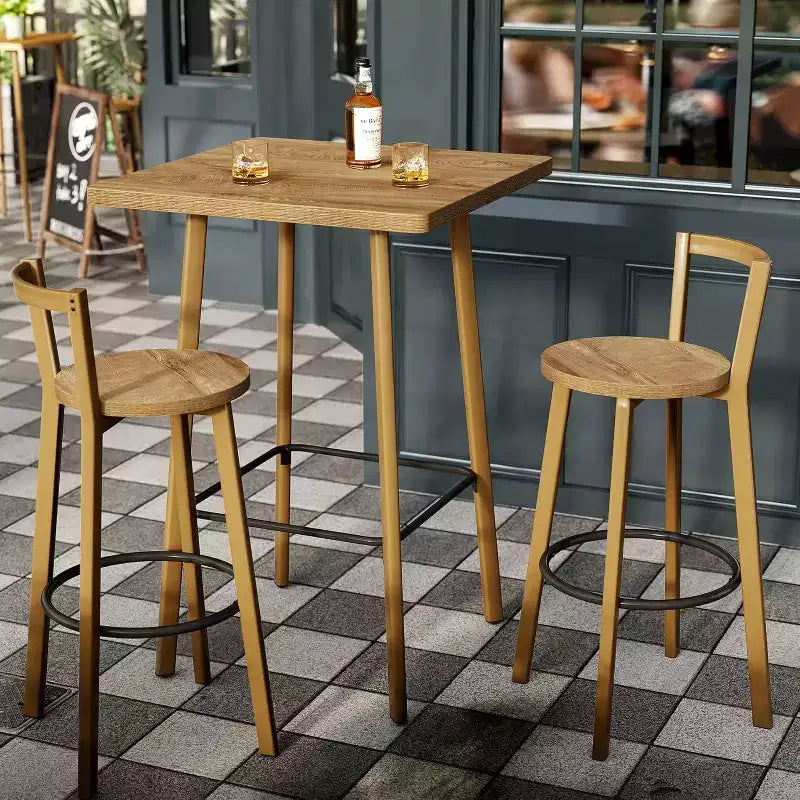 Lantine ensemble table et chaises de bar, table de pub bistro carrée 39.4 H avec 2 chaises, table hauteur bar pour salle à manger, café, appartement, balcon, couleur chêne