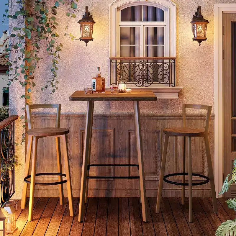 Lantine ensemble table et chaises de bar, table de pub bistro carrée 39.4 H avec 2 chaises, table hauteur bar pour salle à manger, café, appartement, balcon, couleur chêne