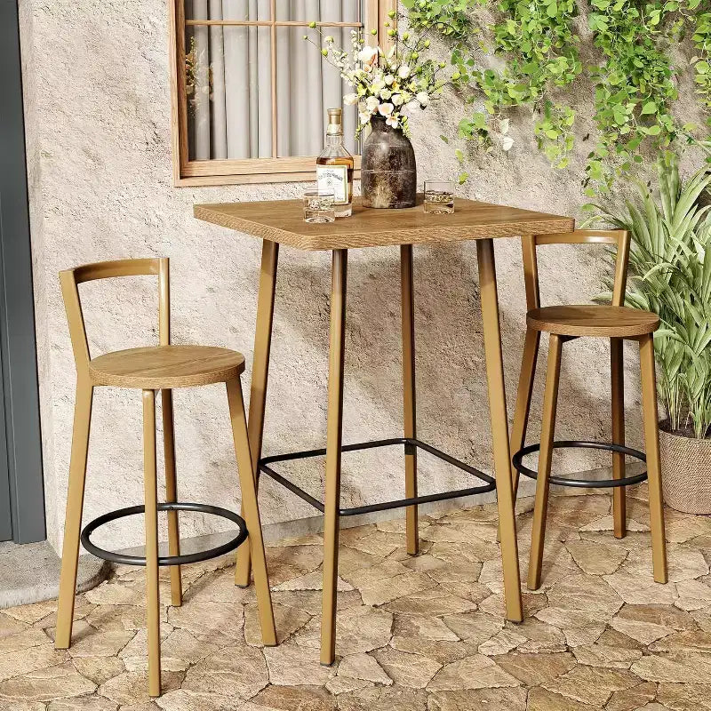 Lantine ensemble table et chaises de bar, table de pub bistro carrée 39.4 H avec 2 chaises, table hauteur bar pour salle à manger, café, appartement, balcon, couleur chêne