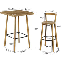 Lantine ensemble table et chaises de bar, table de pub bistro carrée 39.4 H avec 2 chaises, table hauteur bar pour salle à manger, café, appartement, balcon, couleur chêne