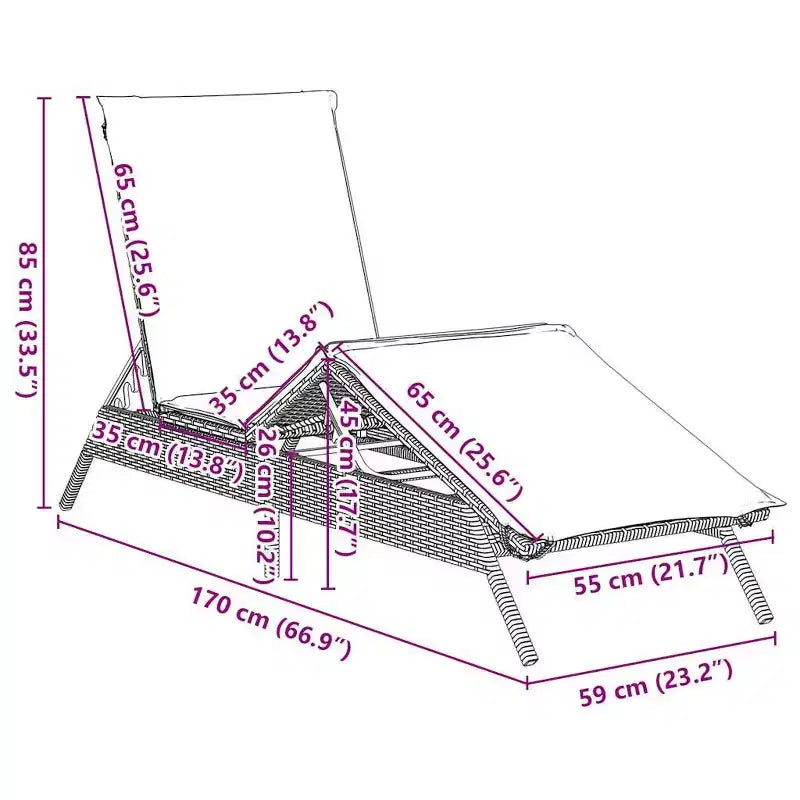 vidaXL Bain de soleil de patio en rotin PE, taille standard