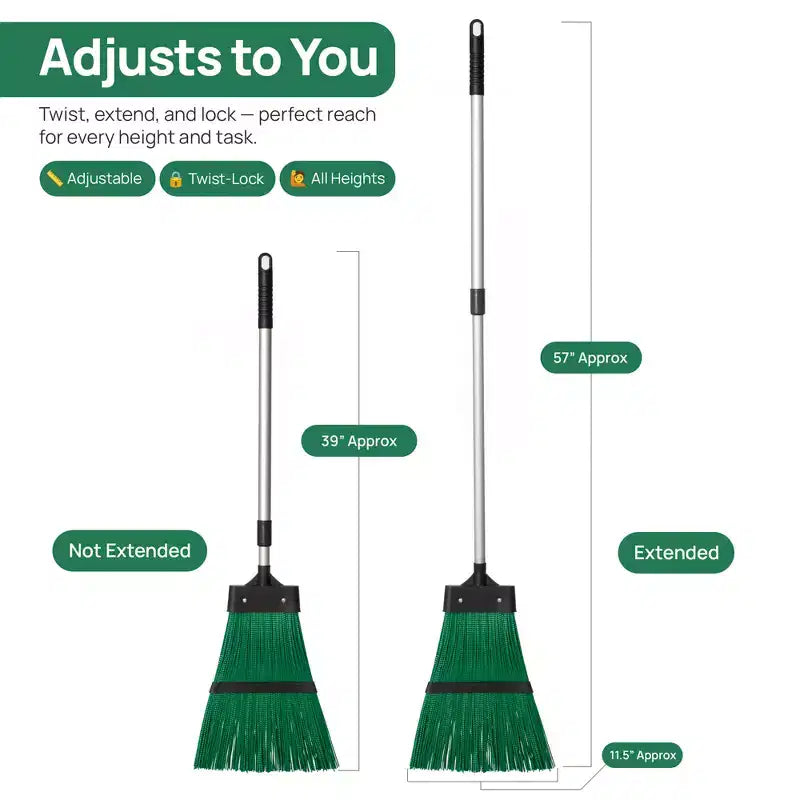 Balai à feuilles de jardin à long manche extensible, outil de nettoyage pour feuilles, herbe et debris pour pelouse et allee