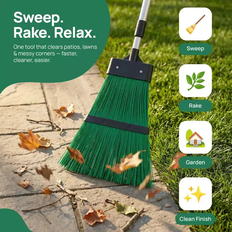 Balai à feuilles de jardin à long manche extensible, outil de nettoyage pour feuilles, herbe et debris pour pelouse et allee